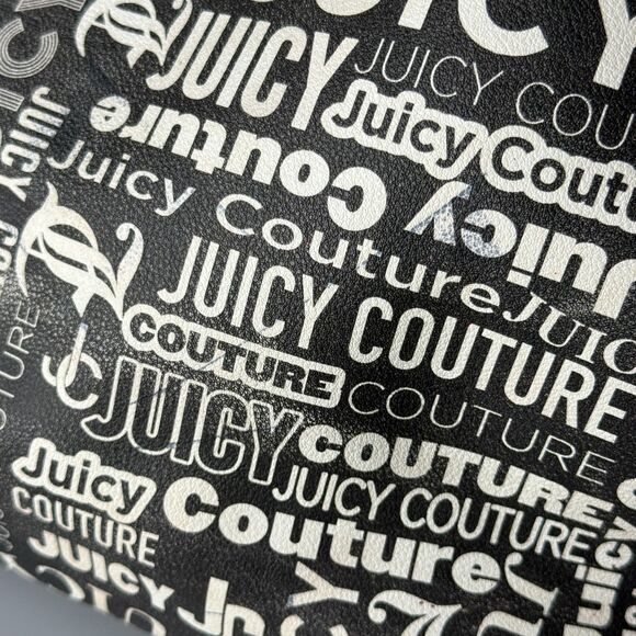 Juicy Couture Weekender Bag Black White Wordplay Print Duffle Gym - Picture 10 of 16